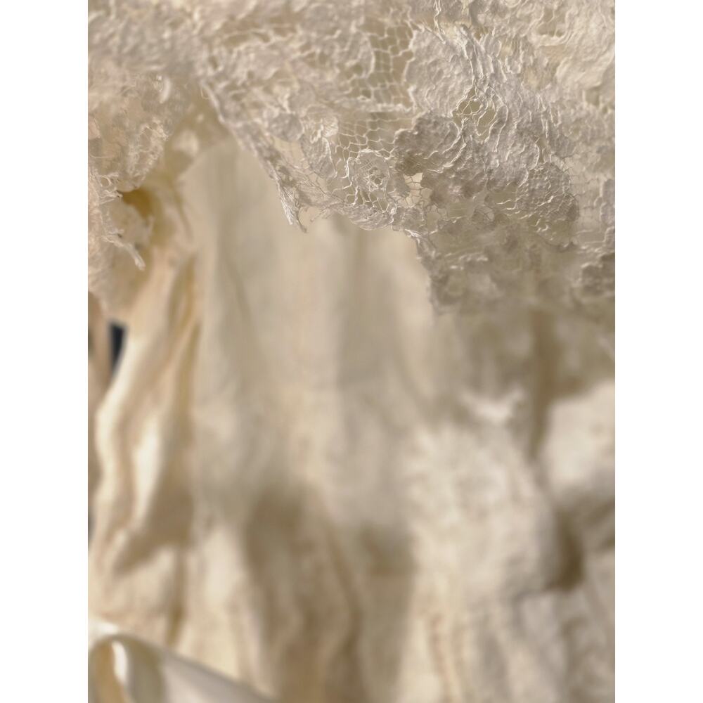 Geri NY Vtg Ivory Lace Midi Dress 14 Lord & Taylor Coquette Bridal Puff Sleeve - Picture 7 of 14